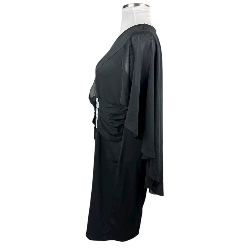 Hanna Nikole Black Chiffon Dress Rhinestone Drape Cape Overlay Formal Size 18w - Picture 12 of 14